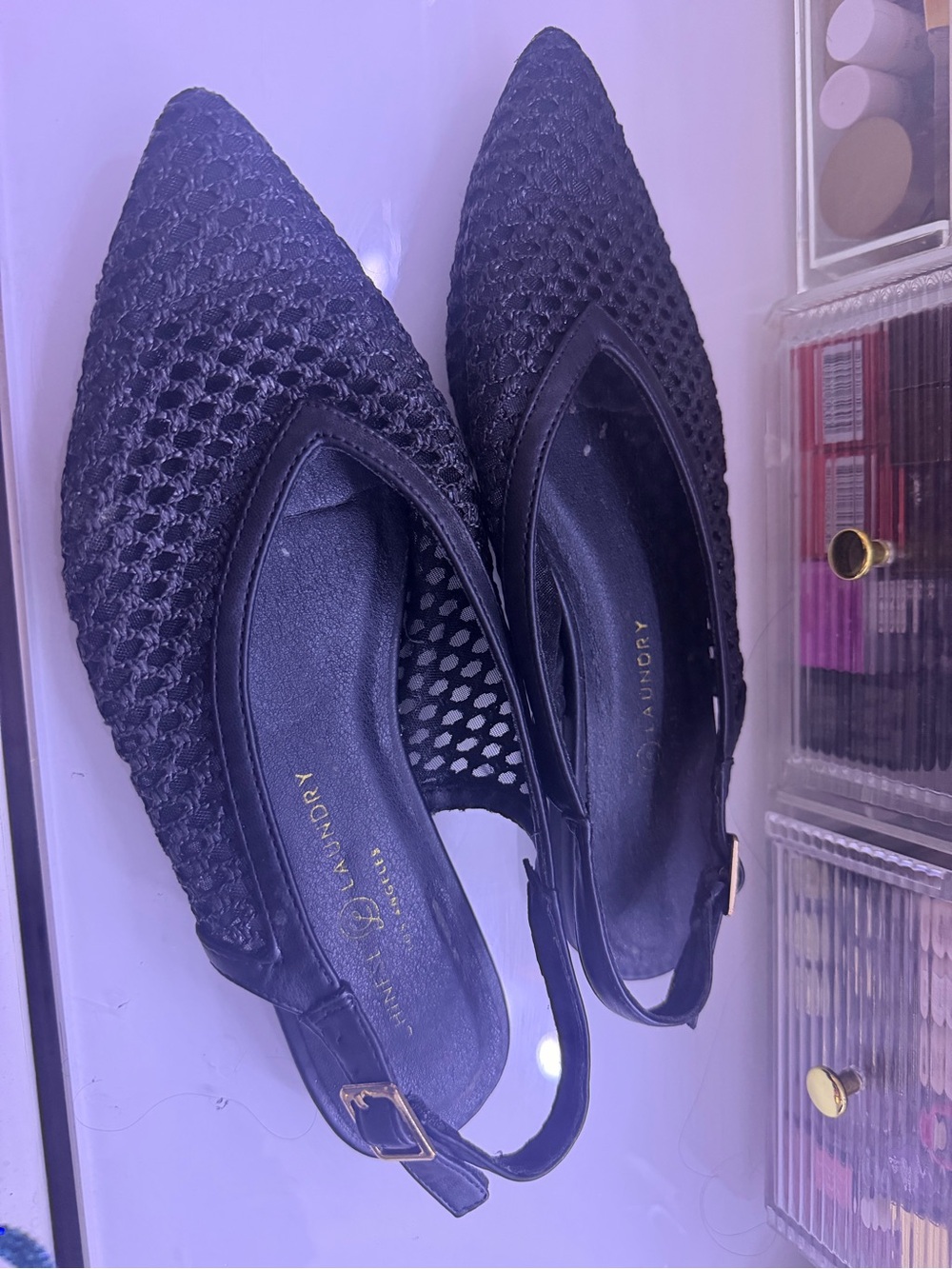 Chinese Laundry Black Woven Pointed Slingback Flats